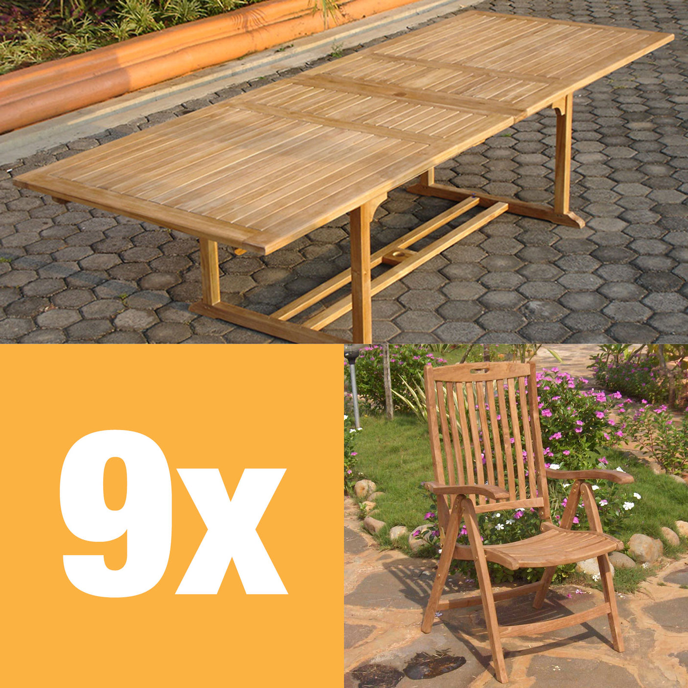 Florida Set 300 bestehend aus Florida Doppelausziehtisch 300/250/200x110 und Florida Hochlehnern