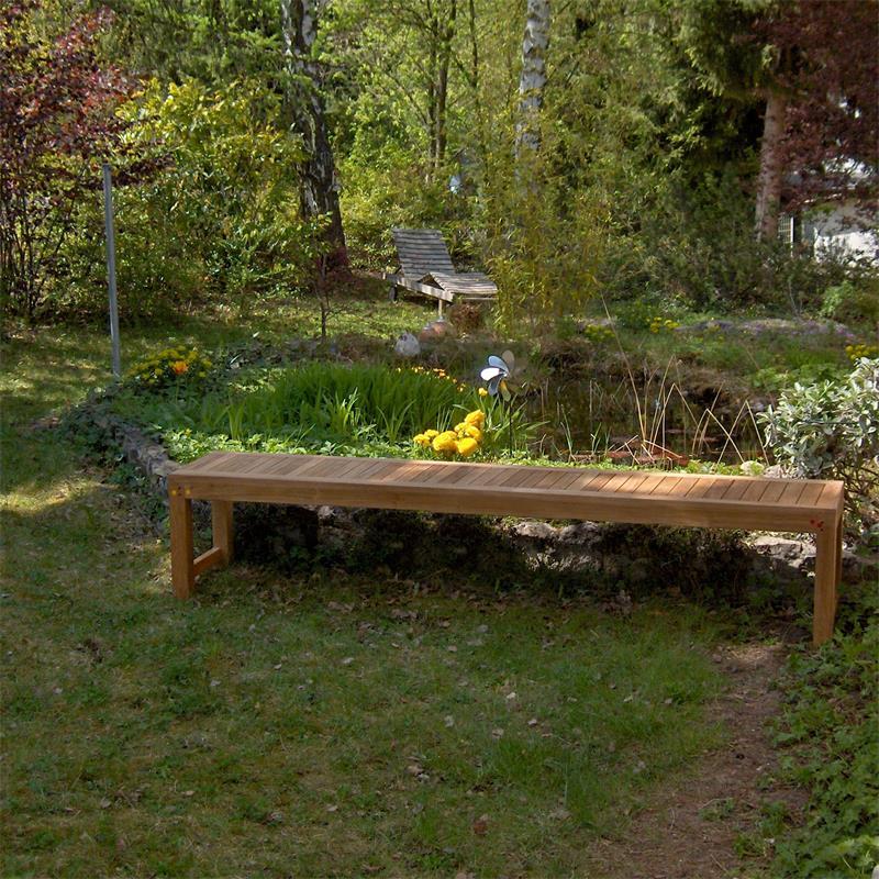 Banc de jardin Hampton sans dossier 200 cm - Teck certifié GRADE A