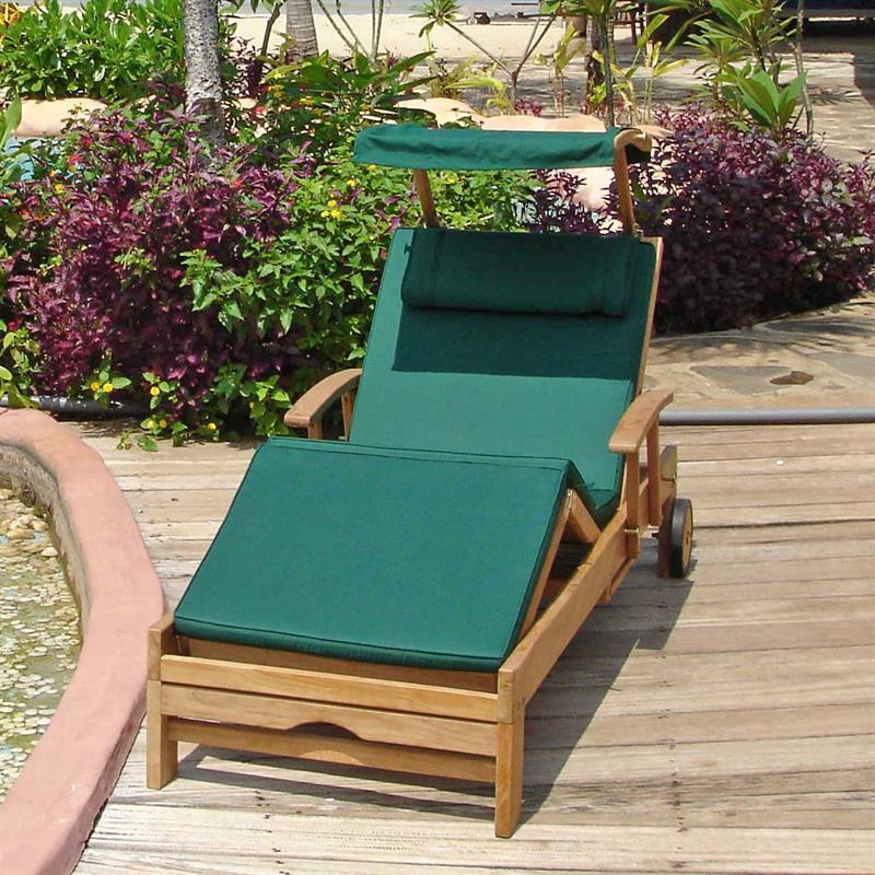 Hampton Deluxe Liegen Set 2 bestehend aus Hampton Liege -Zertifiziertes Teak Grade A + Messingbeschläge, Hampton Liegenauflage und Sonnendach mit Bespannung in Sunproof