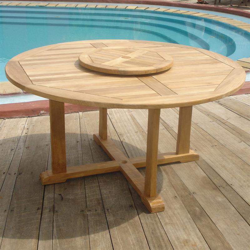 Drehtablett Teak rund 80 cm Teak mit Messingbeschlägen