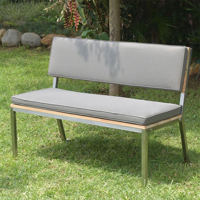 Makan garden bench with backrest 122 brushed teak with stainless steel frame 122x63x90 cm