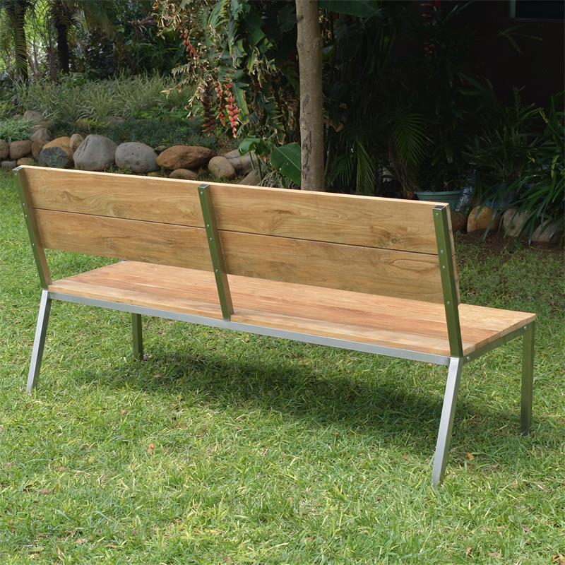 Makan garden bench with backrest 182 brushed teak with stainless steel frame 182x63x90 cm