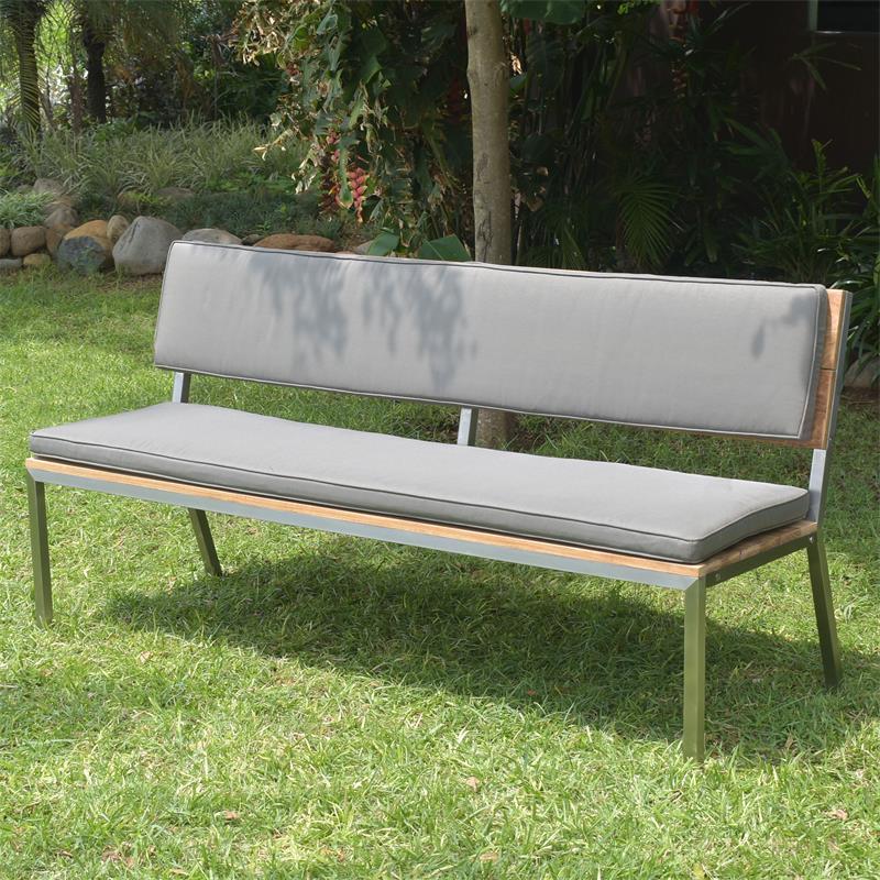 Makan garden bench with backrest 182 brushed teak with stainless steel frame 182x63x90 cm