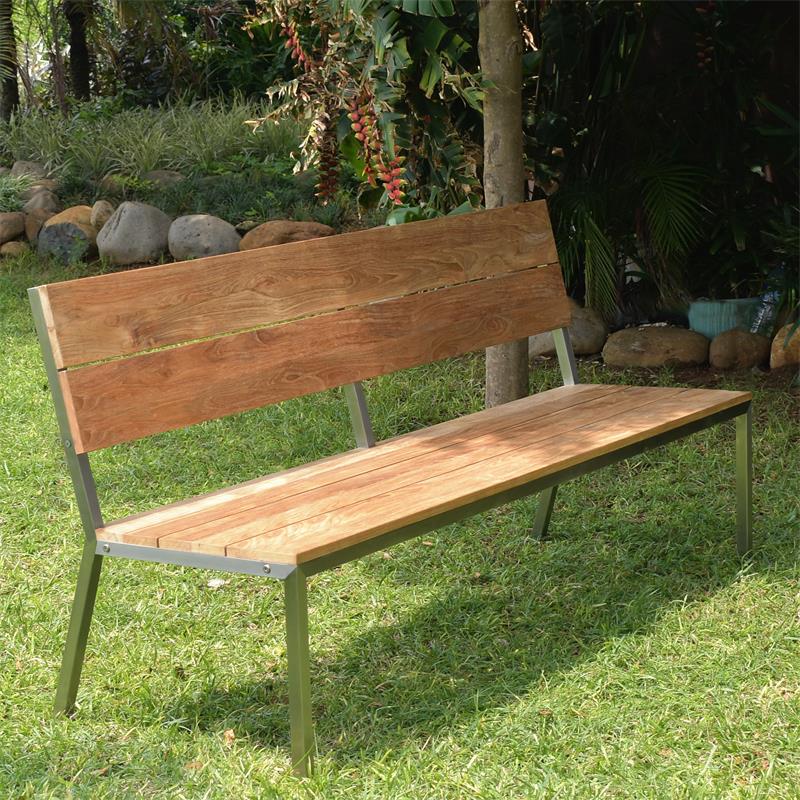 Makan garden bench with backrest 182 brushed teak with stainless steel frame 182x63x90 cm