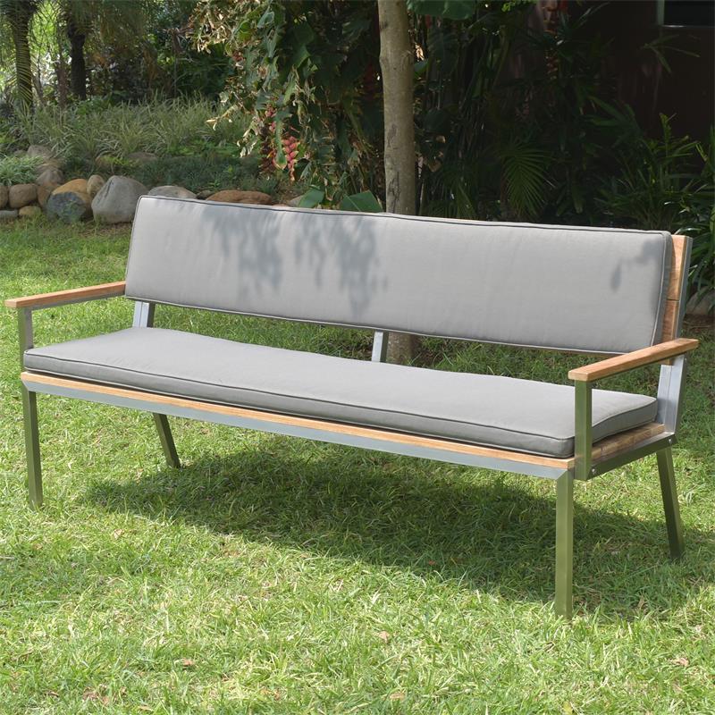 Makan Gartenbank mit Rücken- und Armlehne 192 Teak gebürstet mit Edelstahlgestell 192x63x90 cm