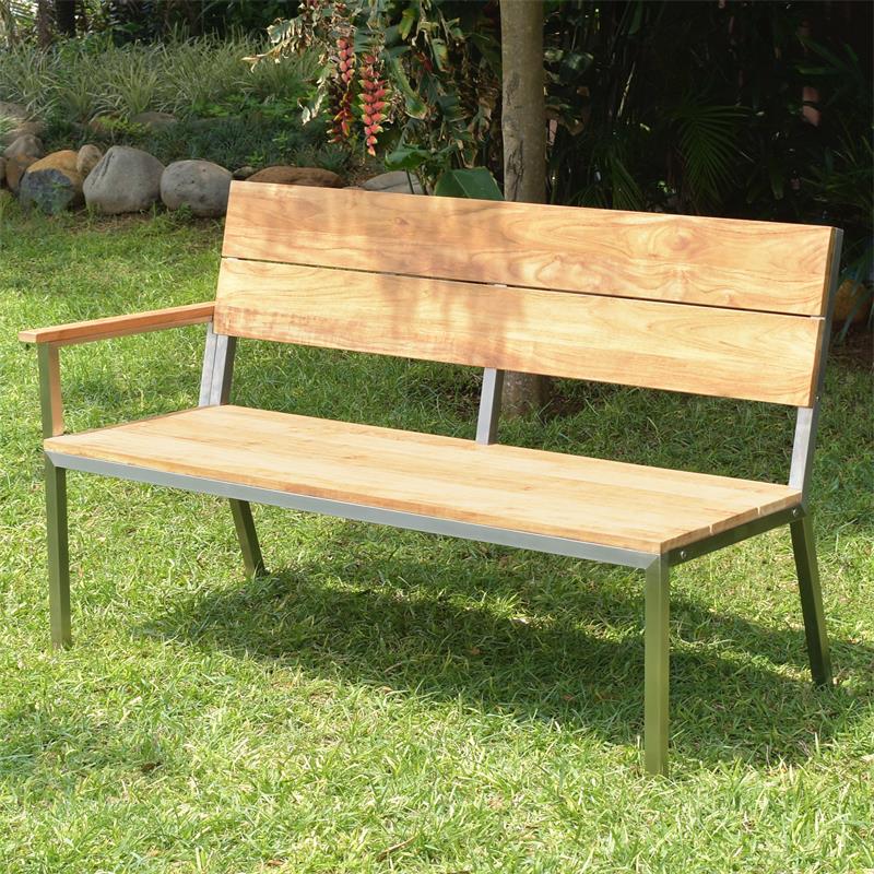 Accoudoir Makan droit pour table à manger, chaise et bancs en teck brossé avec structure en acier inoxydable