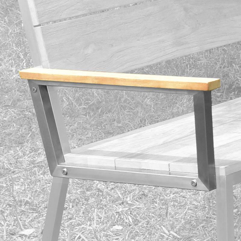 Accoudoir Makan droit pour table à manger, chaise et bancs en teck brossé avec structure en acier inoxydable