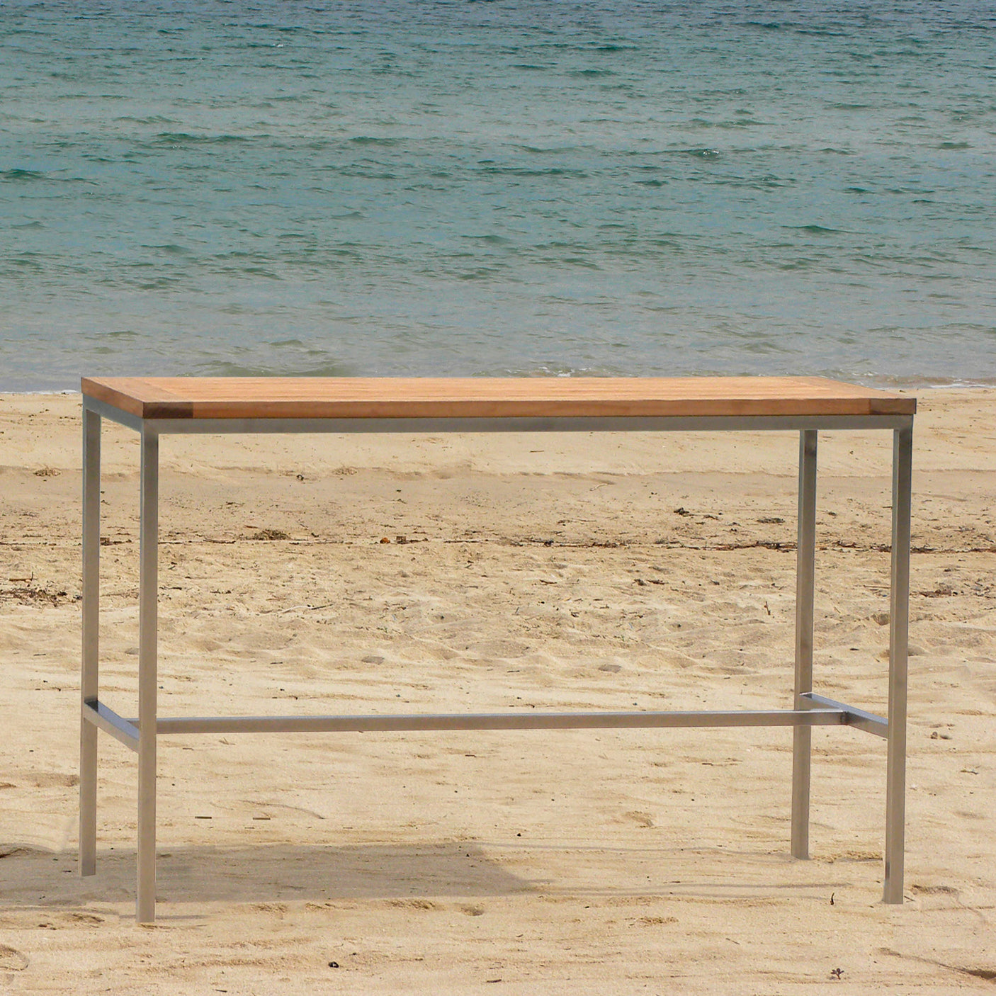 Florence Bar Set 4-0 bestehend aus Florence Bar Tisch und 4 Florence Bar Hockern aus Teak mit Edelstahlgestell