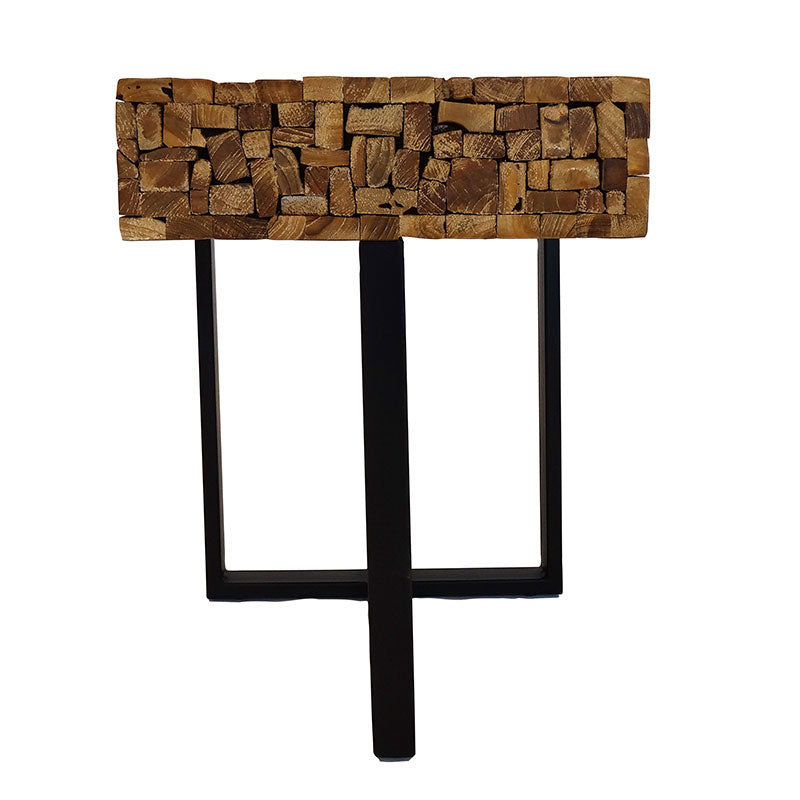 Side table Reng 50 x 35 x 45 cm solid whitewash teak strips with steel legs