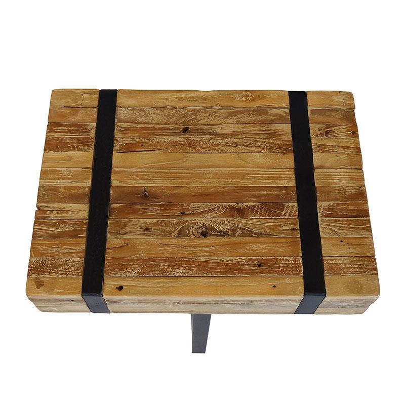 Side table Reng 50 x 35 x 45 cm solid whitewash teak strips with steel legs
