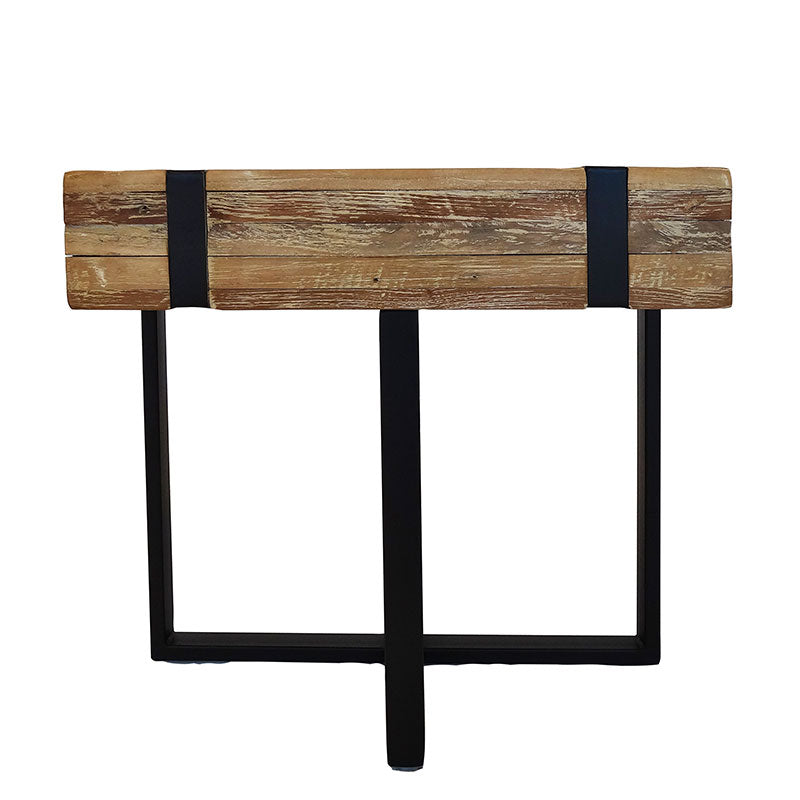 Side table Reng 50 x 35 x 45 cm solid whitewash teak strips with steel legs