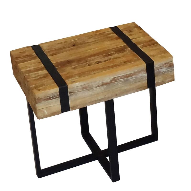 Side table Reng 50 x 35 x 45 cm solid whitewash teak strips with steel legs