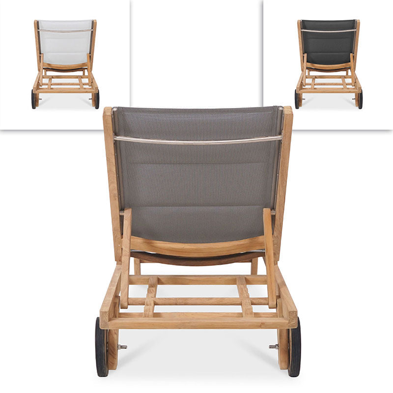 Rivera transat plat DELUXE - tapissé - teck GRADE A + Batyline + ferrures inox