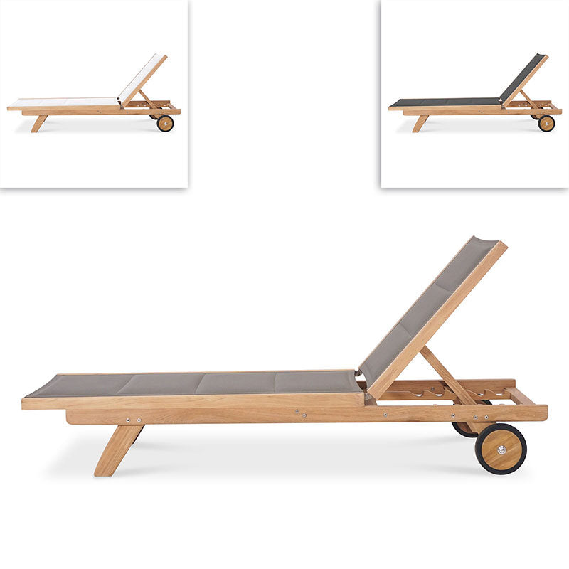 Rivera transat plat DELUXE - tapissé - teck GRADE A + Batyline + ferrures inox