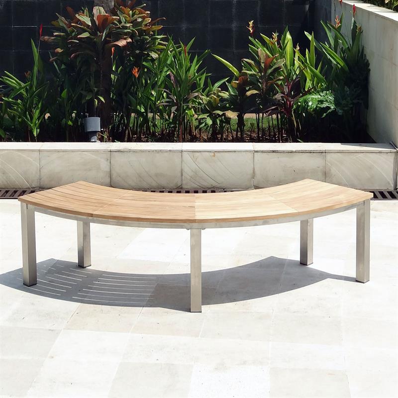Signature bench without backrest 176 x 65.5 x 45cm - Certified Teak Grade with stainless steel frame