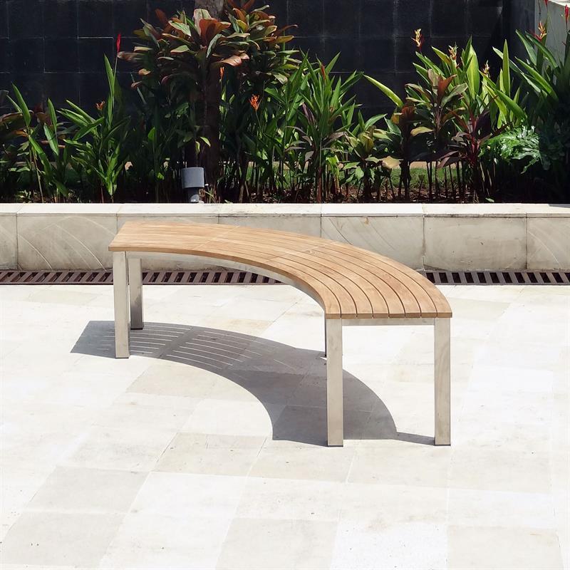 Signature bench without backrest 176 x 65.5 x 45cm - Certified Teak Grade with stainless steel frame