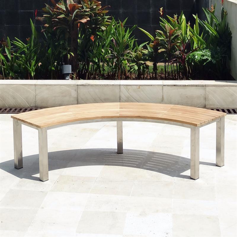 Signature bench without backrest 176 x 65.5 x 45cm - Certified Teak Grade with stainless steel frame