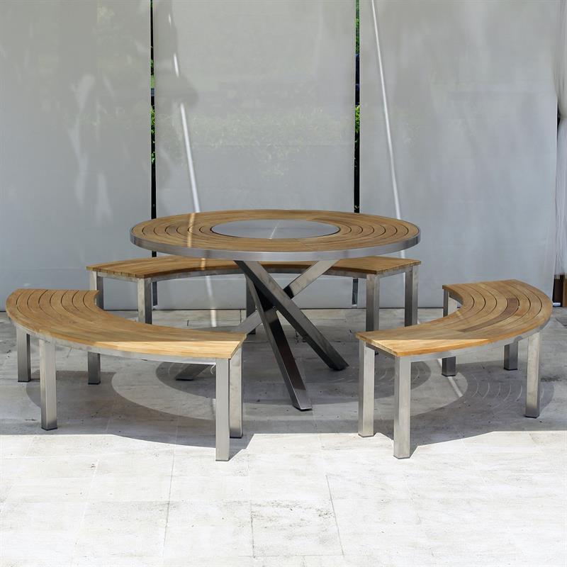 Signature bench without backrest 176 x 65.5 x 45cm - Certified Teak Grade with stainless steel frame