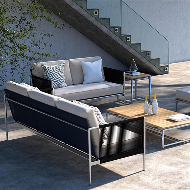 Snix Sofa 2 Sitzer 143x78,5x74,5cm - rostfreier Edelstahl, Batyline und Rope-Material
