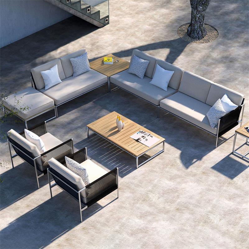 Snix Ecktisch quadratisch 77,5 x 77,5 x 41 cm - rostfreier Edelstahl + Zertifiziertes Teak GRADE A