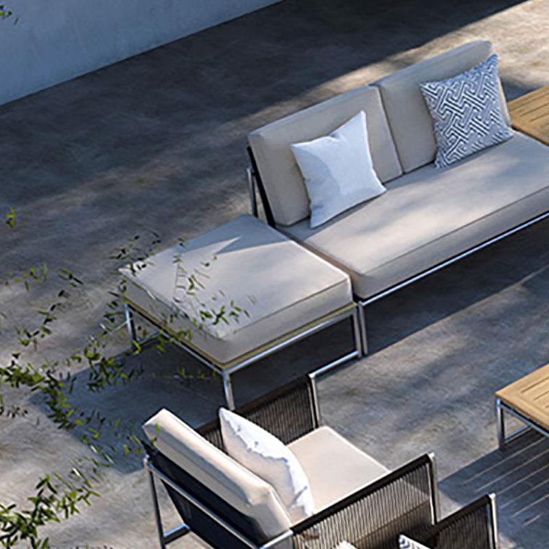 Snix Lounge Ottomane / Hocker 77,5x70x29cm - rostfreier Edelstahl, Batyline und Rope-Material