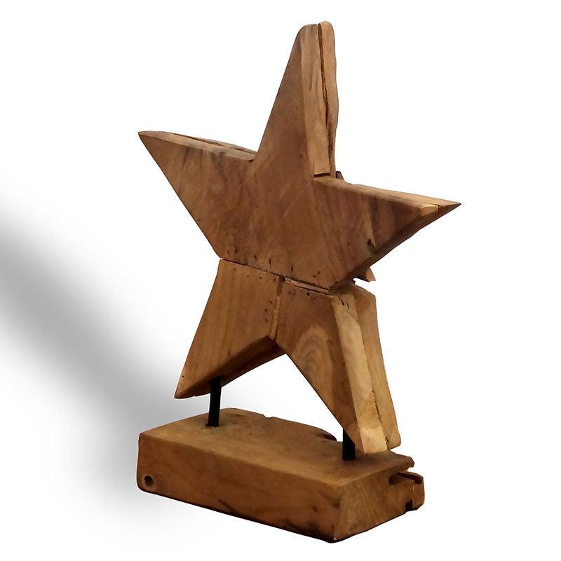 Teak star on frame - approx. 28 cm high