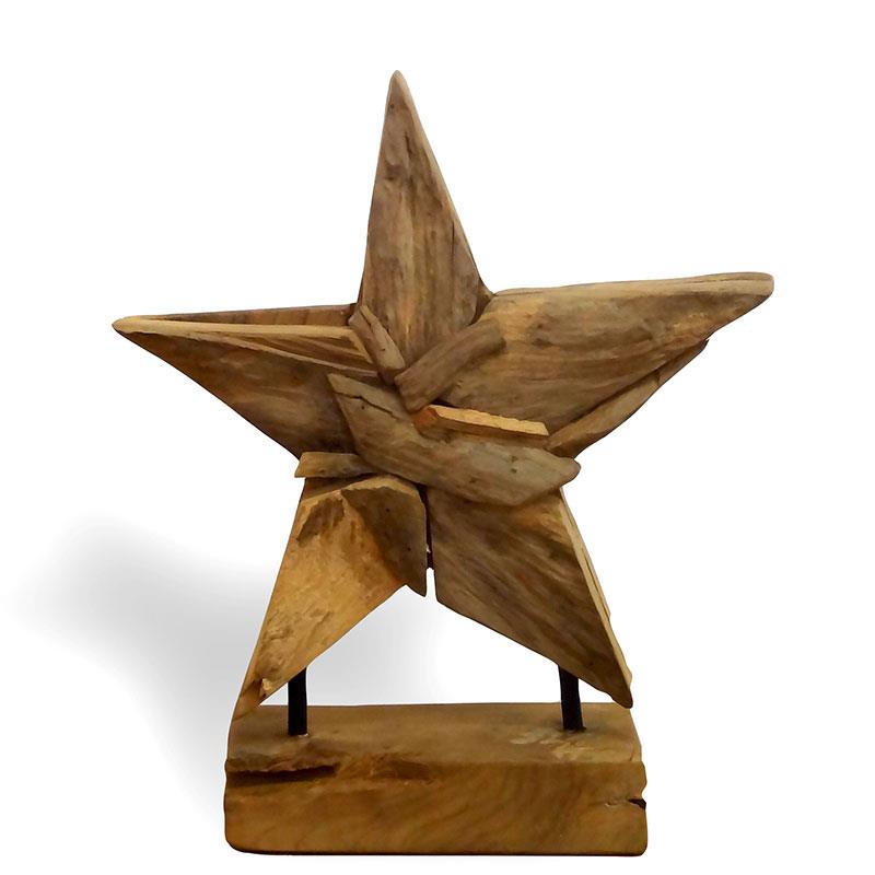 Teak star on frame - approx. 28 cm high