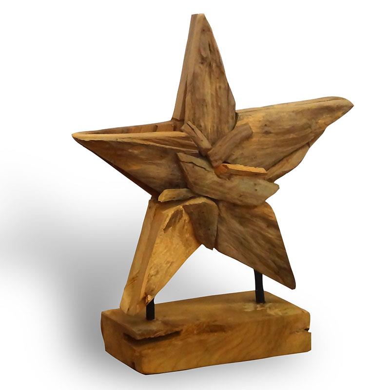 Teak star on frame - approx. 28 cm high