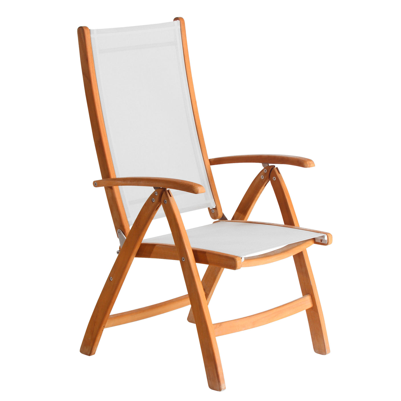 Rivera high back chair set 300 consisting of Denver double extendable table 300/260/220x110 and Rivera high back chairs teak with Batyline and stainless steel fittings