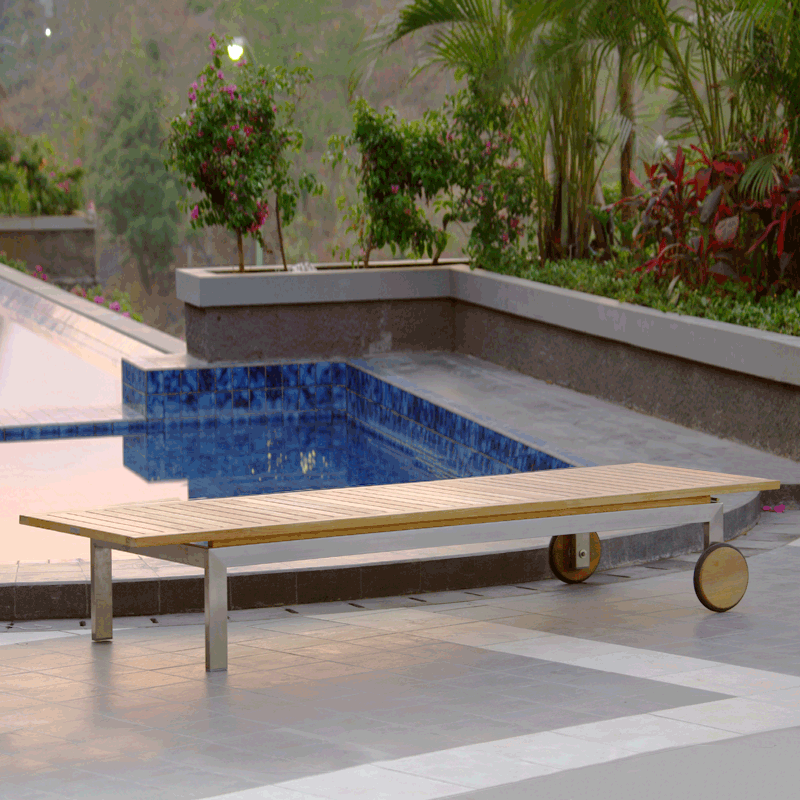 Moselle Liegen Set bestehend aus Moselle Liege 204,5 x 62 x 35 cm -Zertifiziertes Teak GRADE A + Edelstahlgestell und Liegenauflage in Nagata