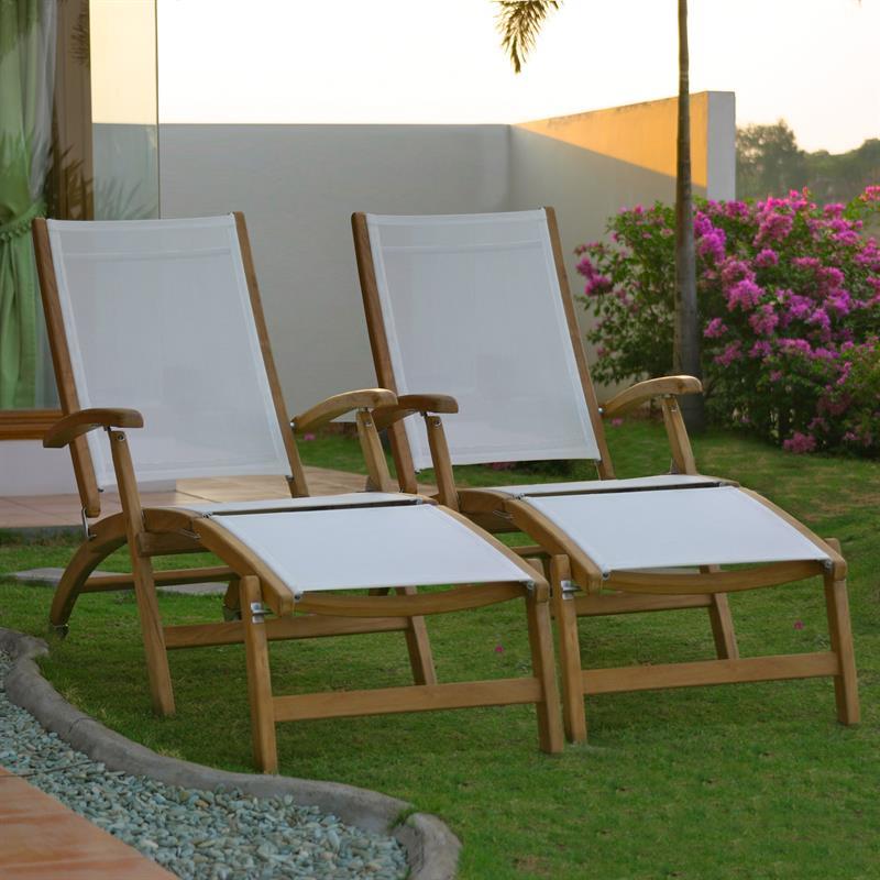 Rivera Deckchair 2er Set bestehend aus 2 Deckchair Teak GRADE A + Batyline + Edelstahlbeschläge