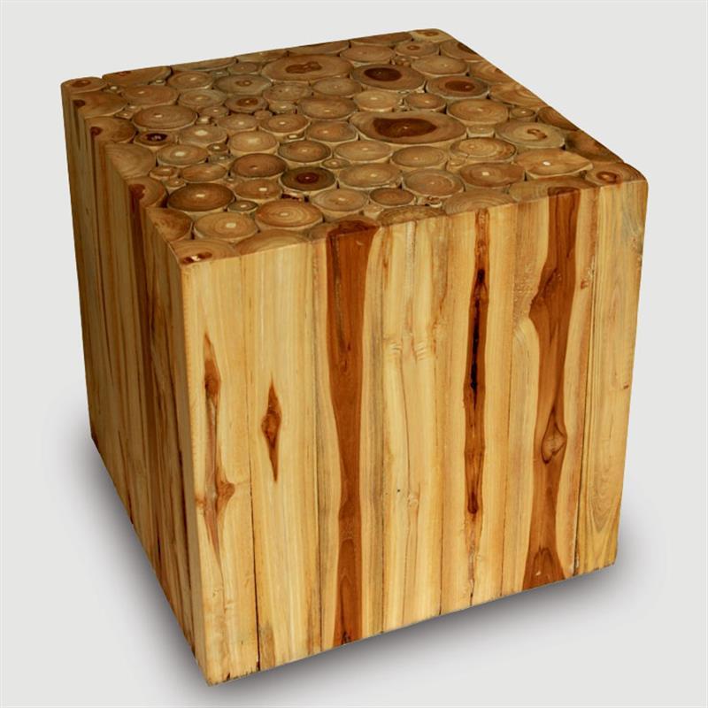 Teak stool "Cube" made of round wood