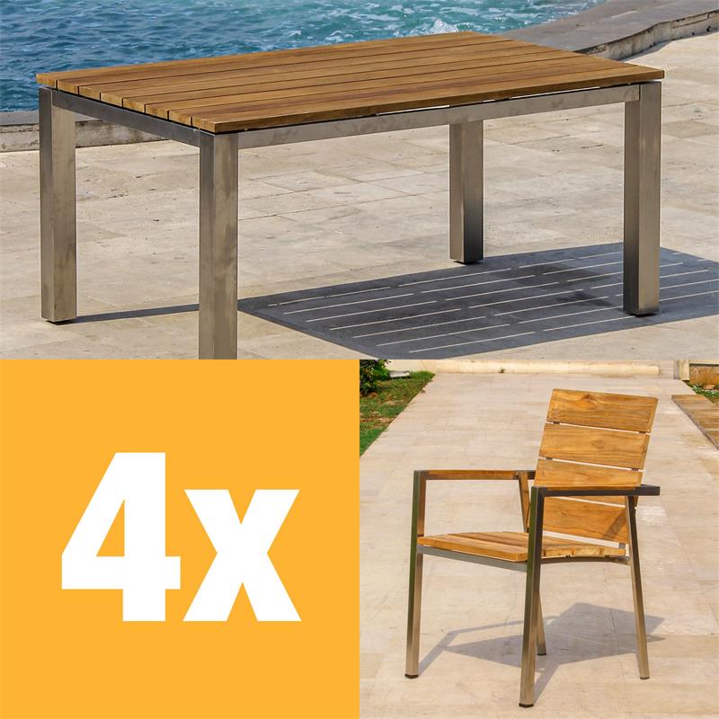 Ensemble de chaises empilables Zilart Vintage 160 composé d'une table à manger Zilart 160 x 100 et de chaises empilables Zilart