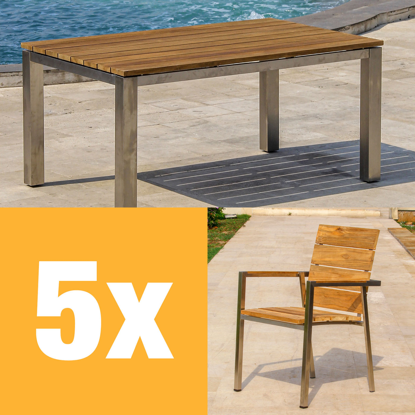 Ensemble de chaises empilables Zilart Vintage 160 composé d'une table à manger Zilart 160 x 100 et de chaises empilables Zilart