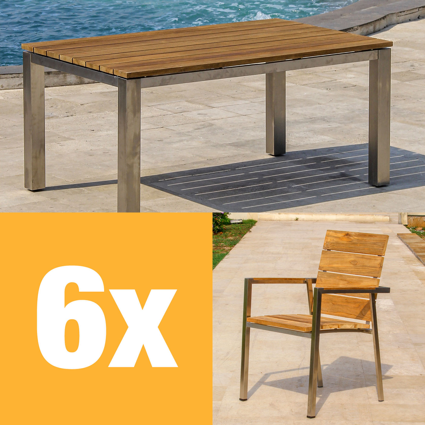 Ensemble de chaises empilables Zilart Vintage 160 composé d'une table à manger Zilart 160 x 100 et de chaises empilables Zilart