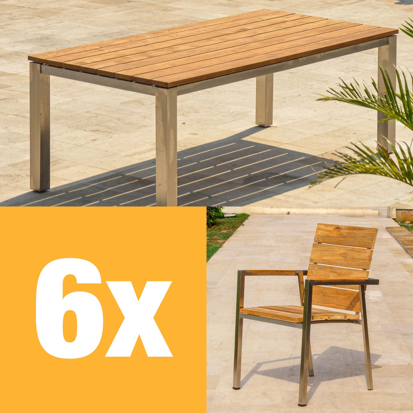 Ensemble de chaises empilables Zilart Vintage 210 composé d'une table à manger Zilart 210 x 100 et de chaises empilables Zilart