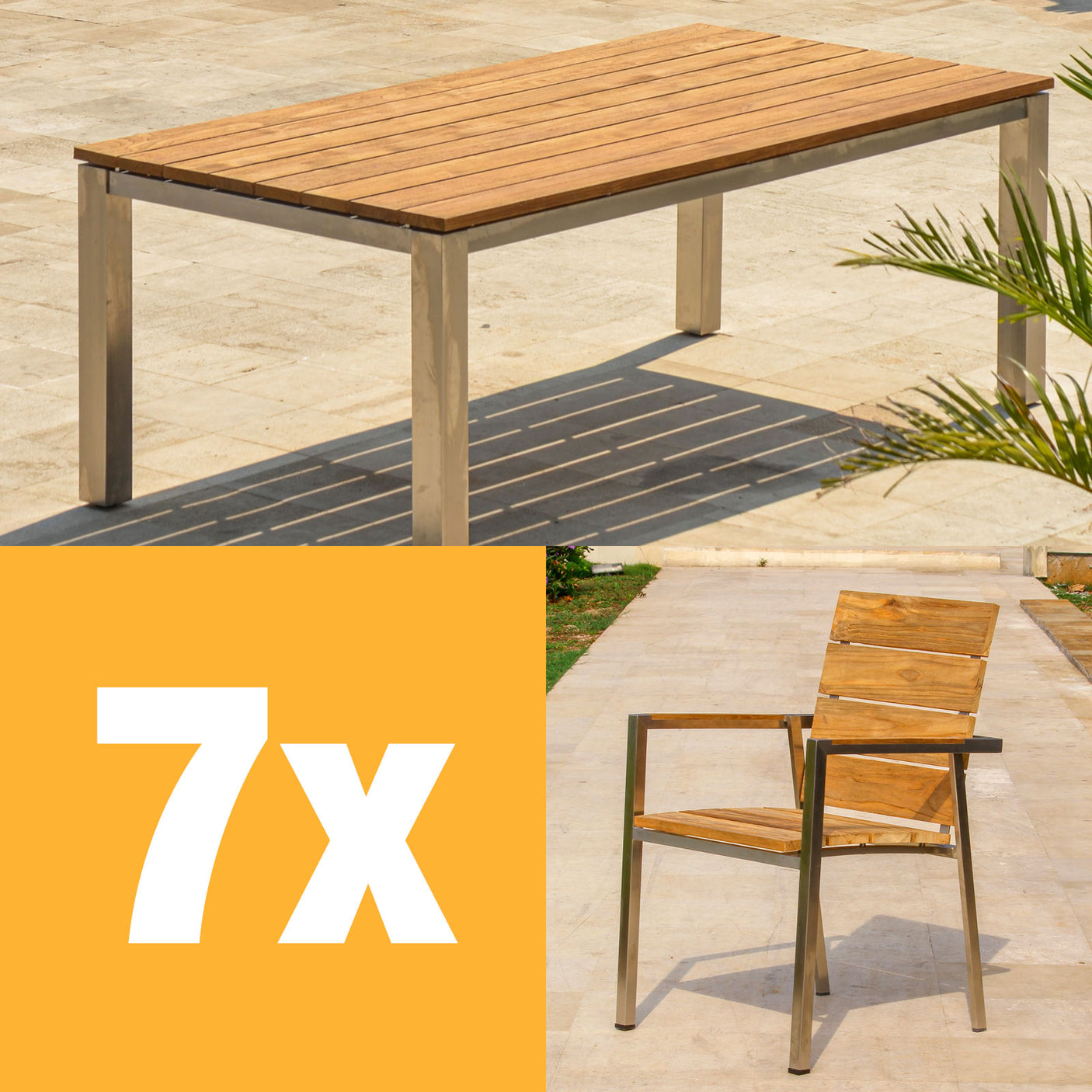 Ensemble de chaises empilables Zilart Vintage 210 composé d'une table à manger Zilart 210 x 100 et de chaises empilables Zilart