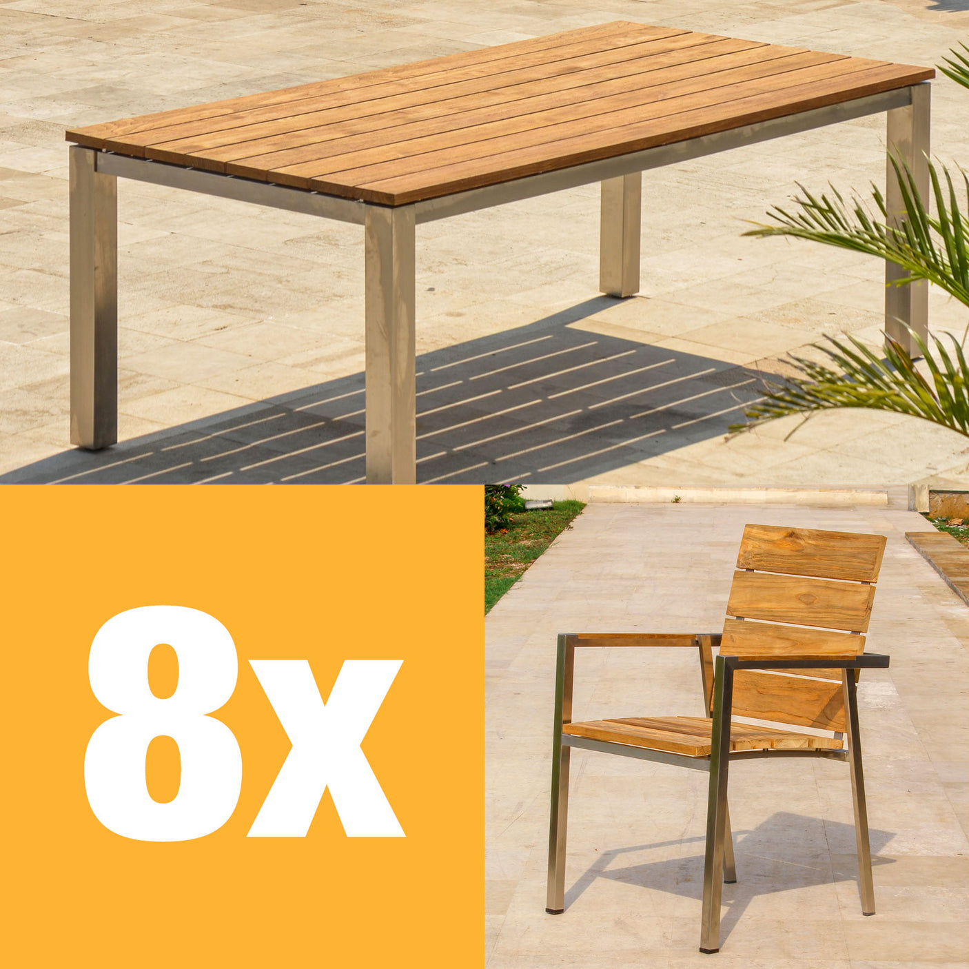 Ensemble de chaises empilables Zilart Vintage 210 composé d'une table à manger Zilart 210 x 100 et de chaises empilables Zilart