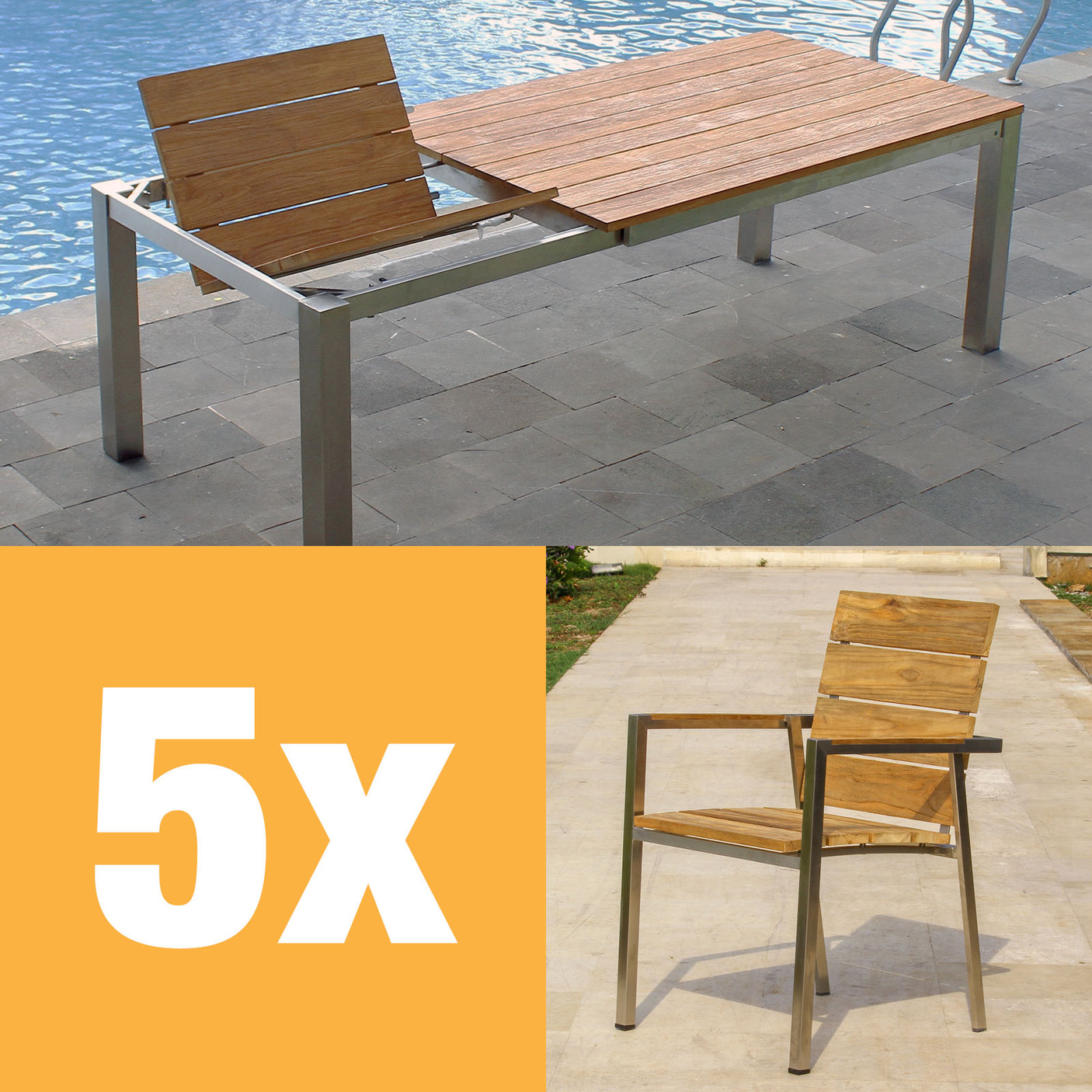 Ensemble de table à rallonge frontale Zilart 230 Vintage composé d'une table à rallonge frontale Zilart 230/160 x 100 et de chaises empilables Zilart