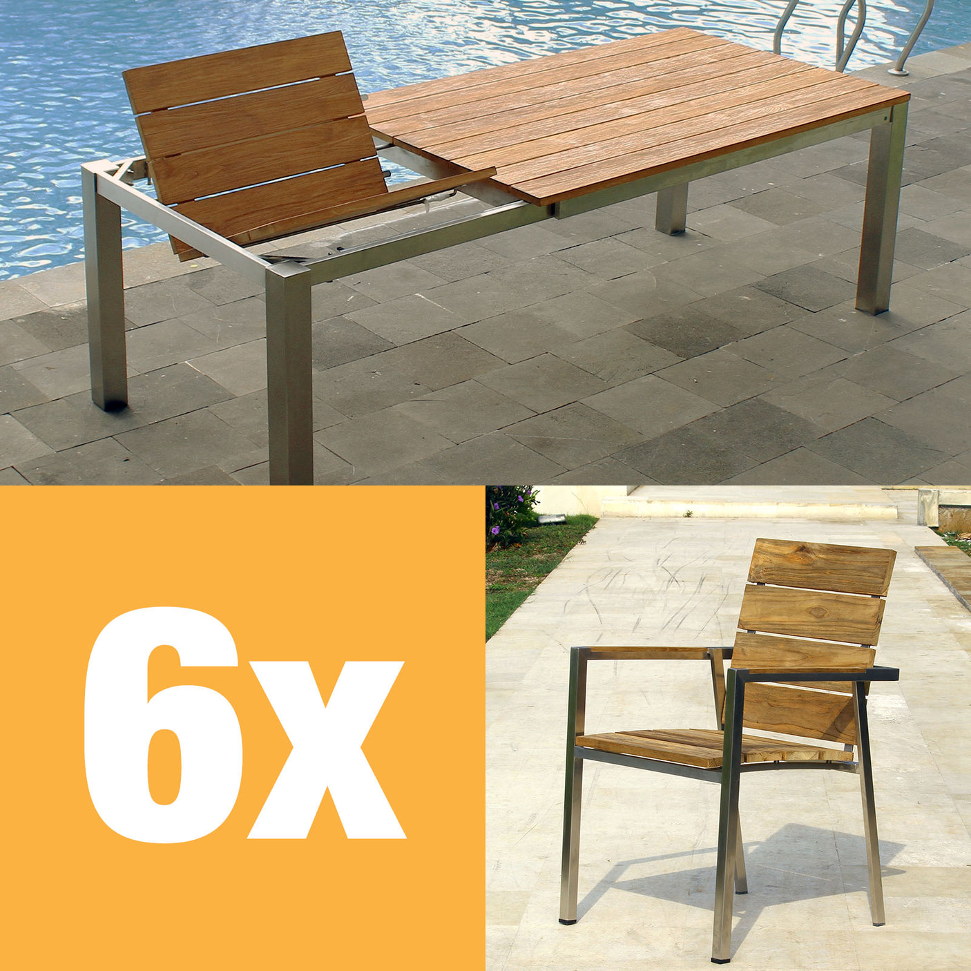 Ensemble de table à rallonge frontale Zilart 230 Vintage composé d'une table à rallonge frontale Zilart 230/160 x 100 et de chaises empilables Zilart