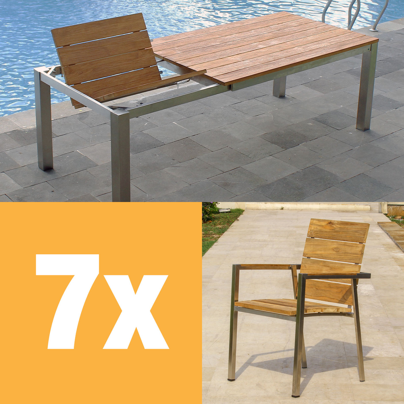 Ensemble de table à rallonge frontale Zilart 230 Vintage composé d'une table à rallonge frontale Zilart 230/160 x 100 et de chaises empilables Zilart