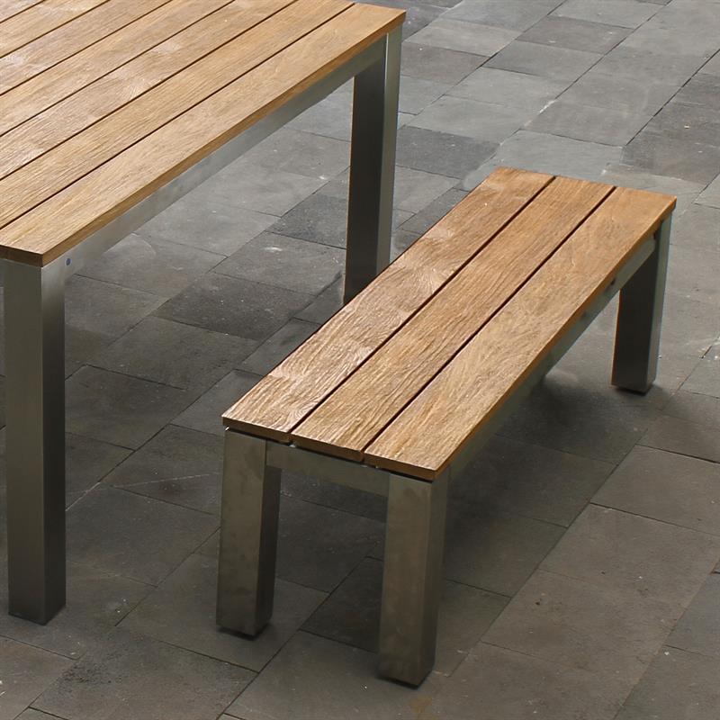 Zilart garden bench without backrest 140x45 cm - vintage teak brushed + stainless steel frame