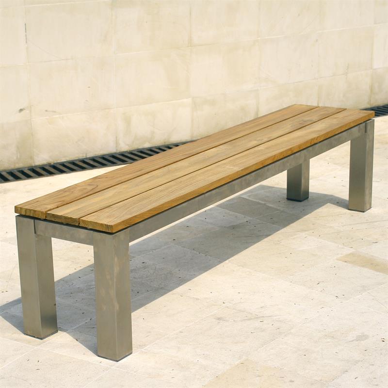 Zilart Gartenbank ohne Rückenlehne 190x45 cm - Vintage Teak gebürstet + Edelstahlgestell