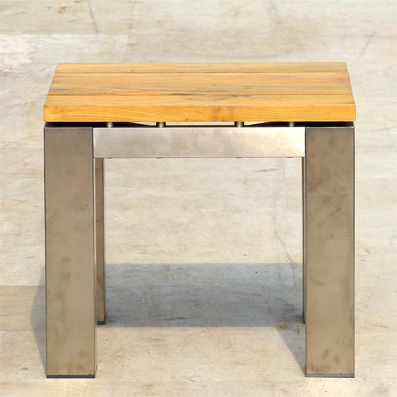 Zilart Beistelltisch/Hocker 50 x 50 x 45 cm - Teak GRADE A NATUR gebürstet + Edelstahlgestell