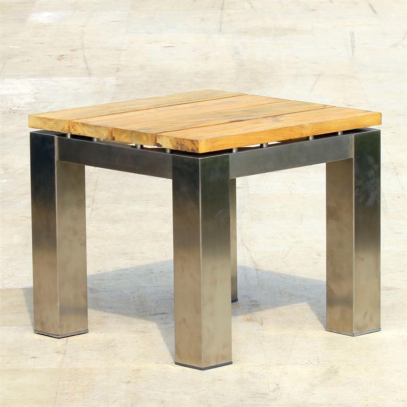 Zilart Beistelltisch/Hocker 50 x 50 x 45 cm - Teak GRADE A NATUR gebürstet + Edelstahlgestell