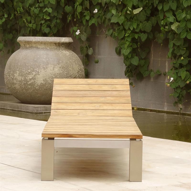 Zilart Liege 203 x 65 x 31 cm - Vintage Teak gebürstet + Edelstahlgestell