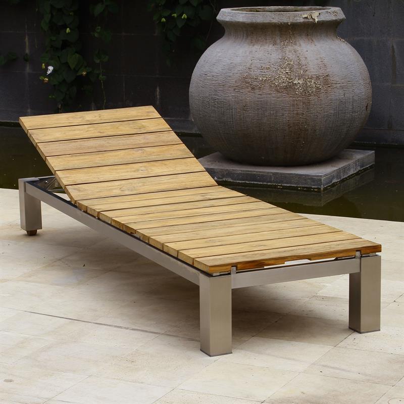 Zilart Liege 203 x 65 x 31 cm - Vintage Teak gebürstet + Edelstahlgestell