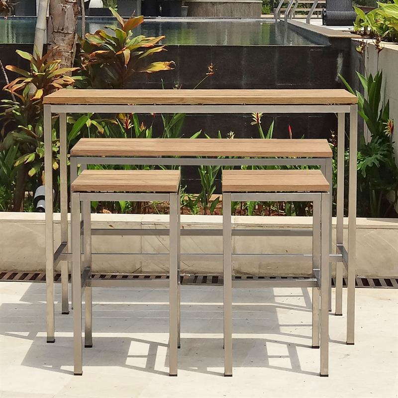 Zilart Bar Hocker Vintage 40 x 40 x 75cm - Vintage Teak gebürstet + Edelstahlgestell