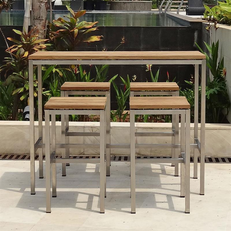 Zilart Bar Hocker Vintage 40 x 40 x 75cm - Vintage Teak gebürstet + Edelstahlgestell