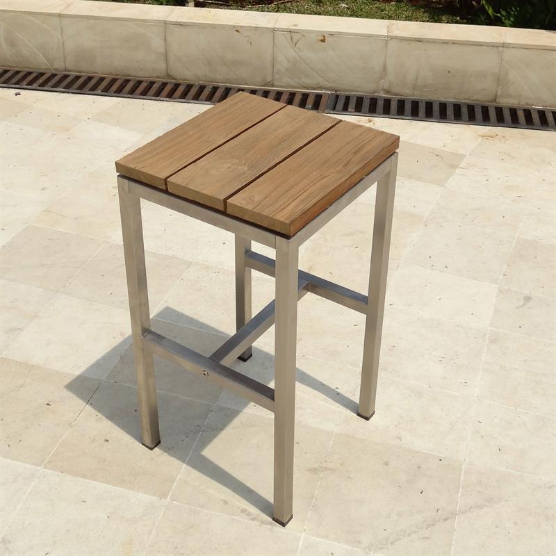 Zilart Bar Hocker Vintage 40 x 40 x 75cm - Vintage Teak gebürstet + Edelstahlgestell
